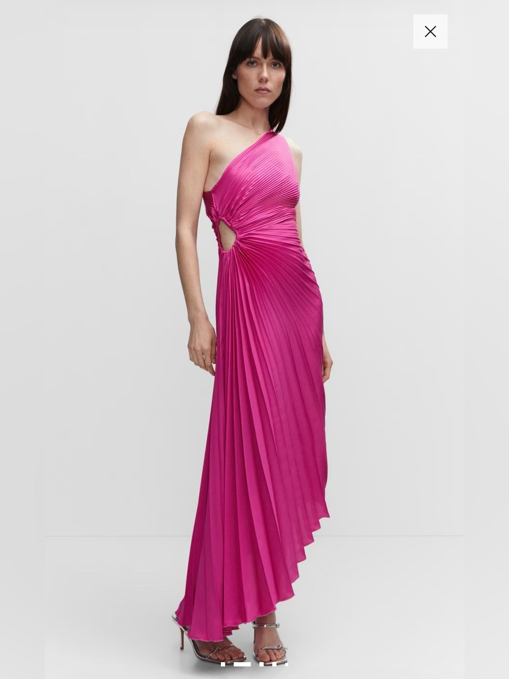MANGO Satin Asymmetrical Pleated Midi Dress in Fuchsia - Size 2 / XS
